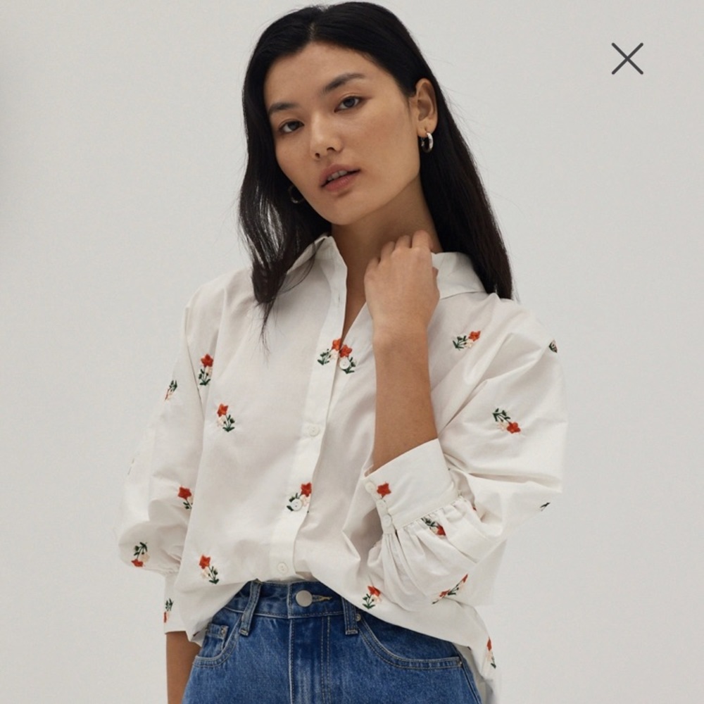 Love bonito kacee embroidered puff sleeve shirt
